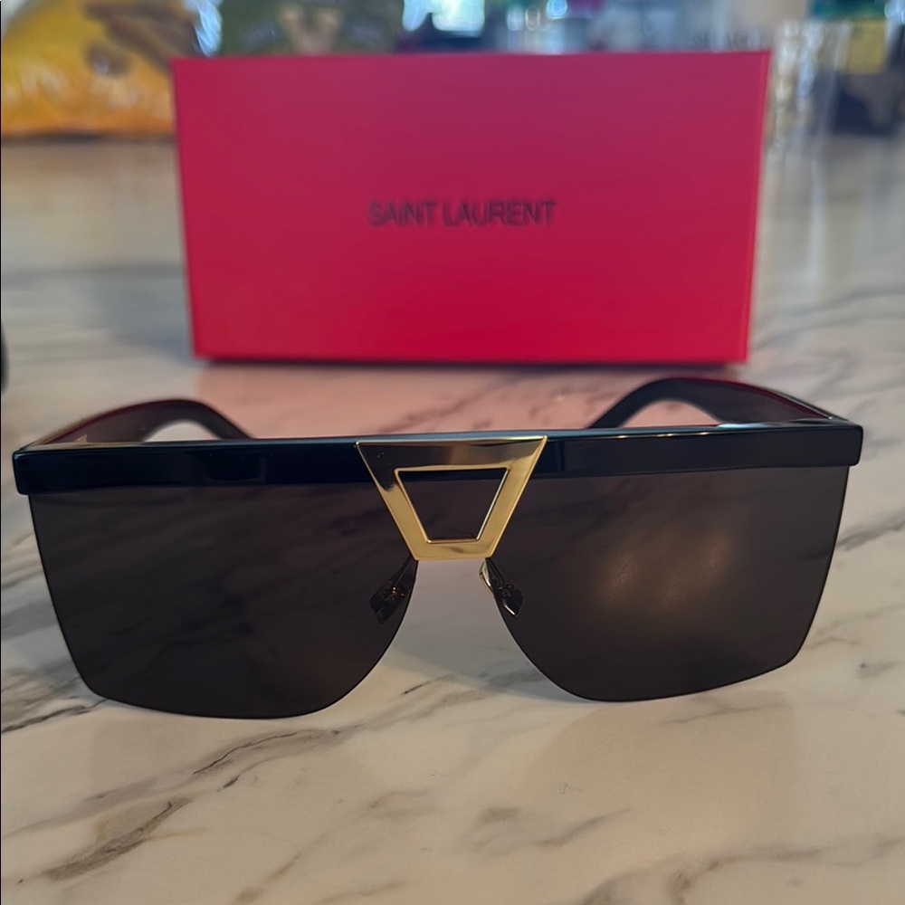 Saint Laurent Black Sunglasses with Gold Accent - Picture 2 of 5